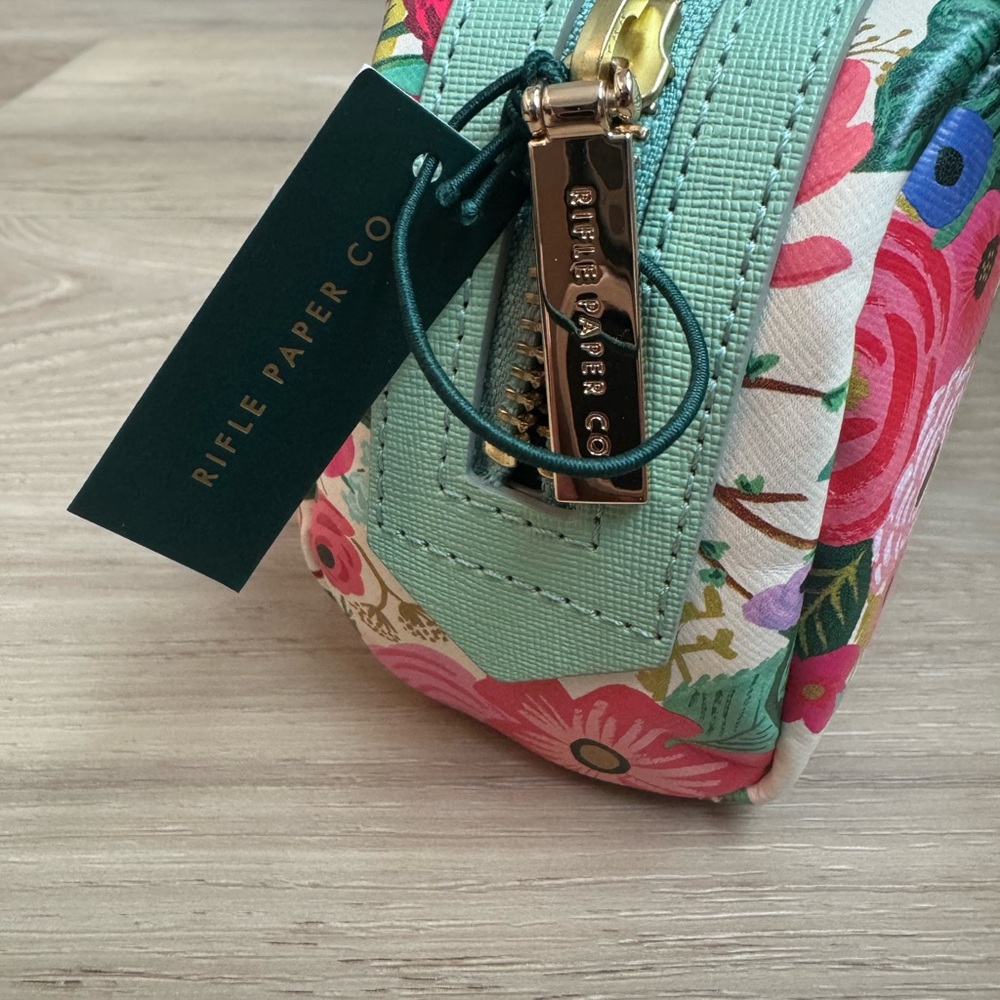 Rifle Paper Co. Floral Pouch Cosmetic Bag Pink & Green Makeup Toiletries NWT - Picture 6 of 7
